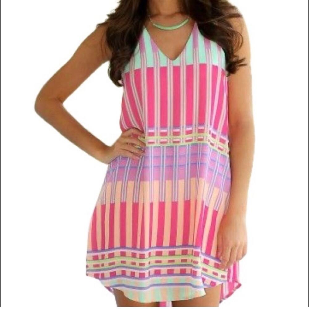 EVERLY women's size small Write You A Symphony v-neck striped mini dress lined